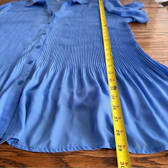 Woman Within Button Front Short Sleeve Blouse Accordion Pleats Blue Size L 18/20 - Picture 5 of 7